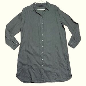Cut Loose Hanky 100% Linen Button Down Shirt Dress In Green Gray Sz M
